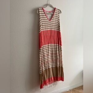 Striped Sleeveless Maxi Dress - pink, Brown, and Tan